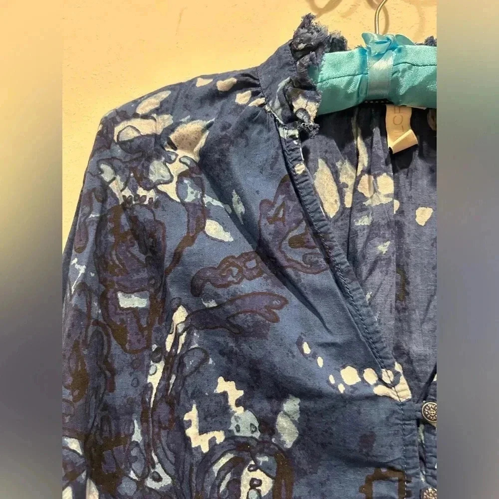 Anthropologie PILCRO Tavi Long Sleeve Blouse Indigo Dyed Blue / Size Small / - Picture 6 of 12